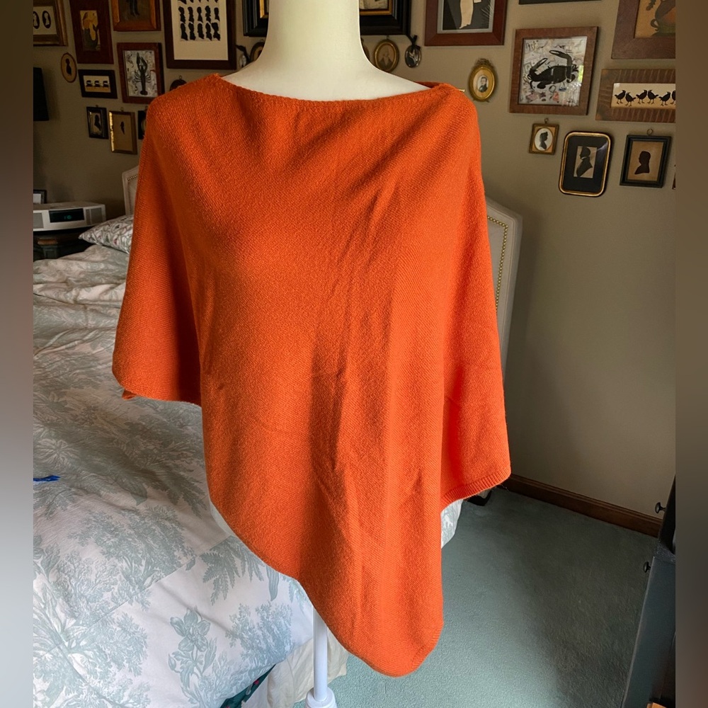 Orange Knit Poncho - Draped Sweater with Zipper EUC